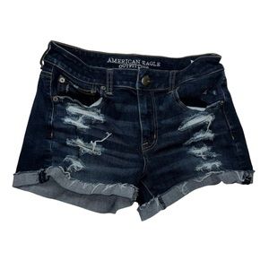 American Eagle Outfitters High-Rise Shortie Distressed Blue Denim Jean Sorts